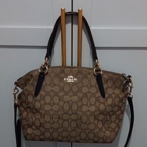 Coach F27582 Tan and Brown Signature Shoulder Bag Yr 2018